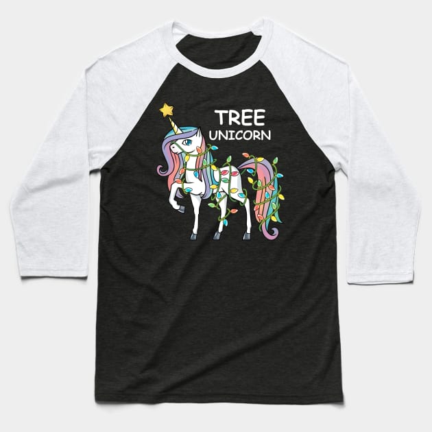 Tree Unicorn Funny Christmas Baseball T-Shirt by alaadin